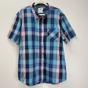 Levi's Blue Pink Cotton Short Sleeve Button Front Polo Size XXL